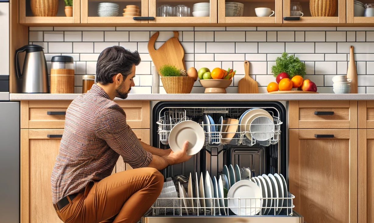 Homeowner cleaning the dishwasher properly