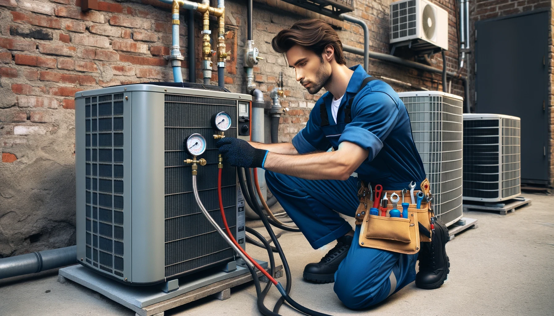 Image of Sears Home Services HVAC Expert doing HVAC warranty work.
