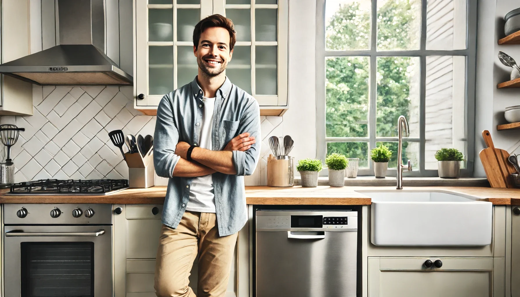 Happy home owner after following 6 Expert Tips for Cleaning a Frigidaire Gallery Dishwasher