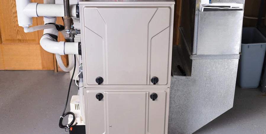 Gas furnace in the basement of a home