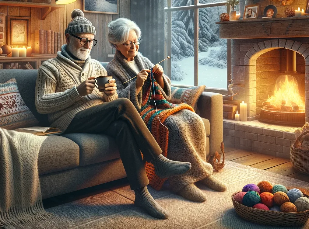 Homeowners enjoying the warmth of a wood furnace