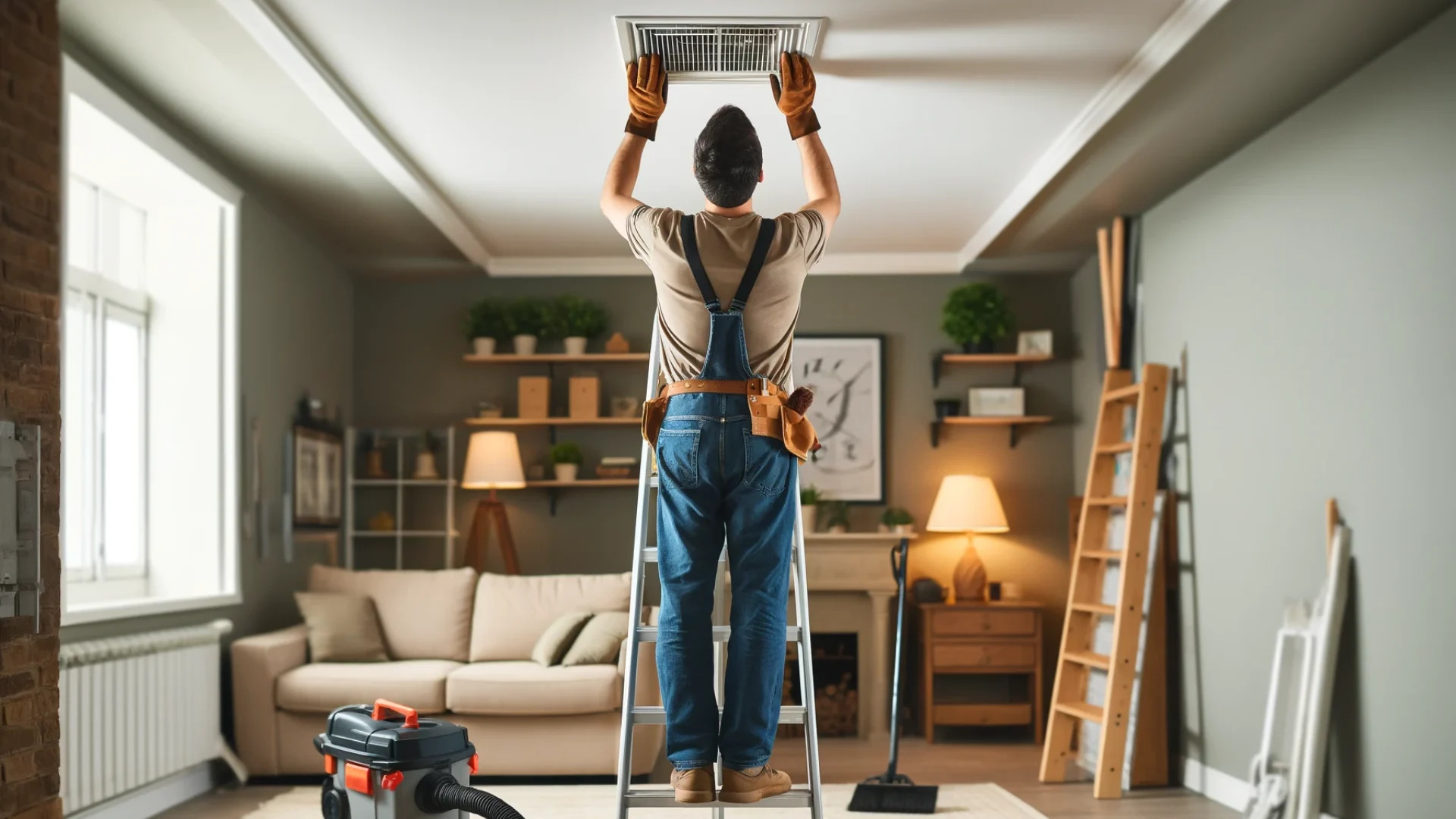 A homeowner removes the air duct vent cover to clean his air ducts.