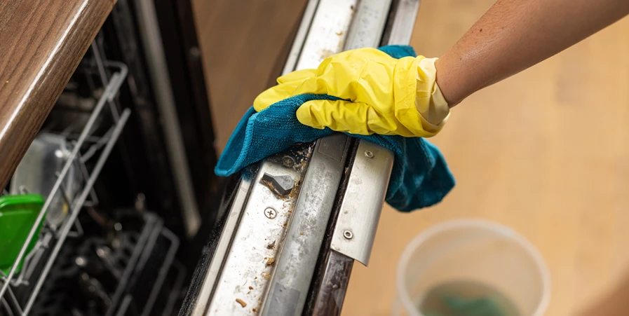 A homeowner cleaning the dishwasher