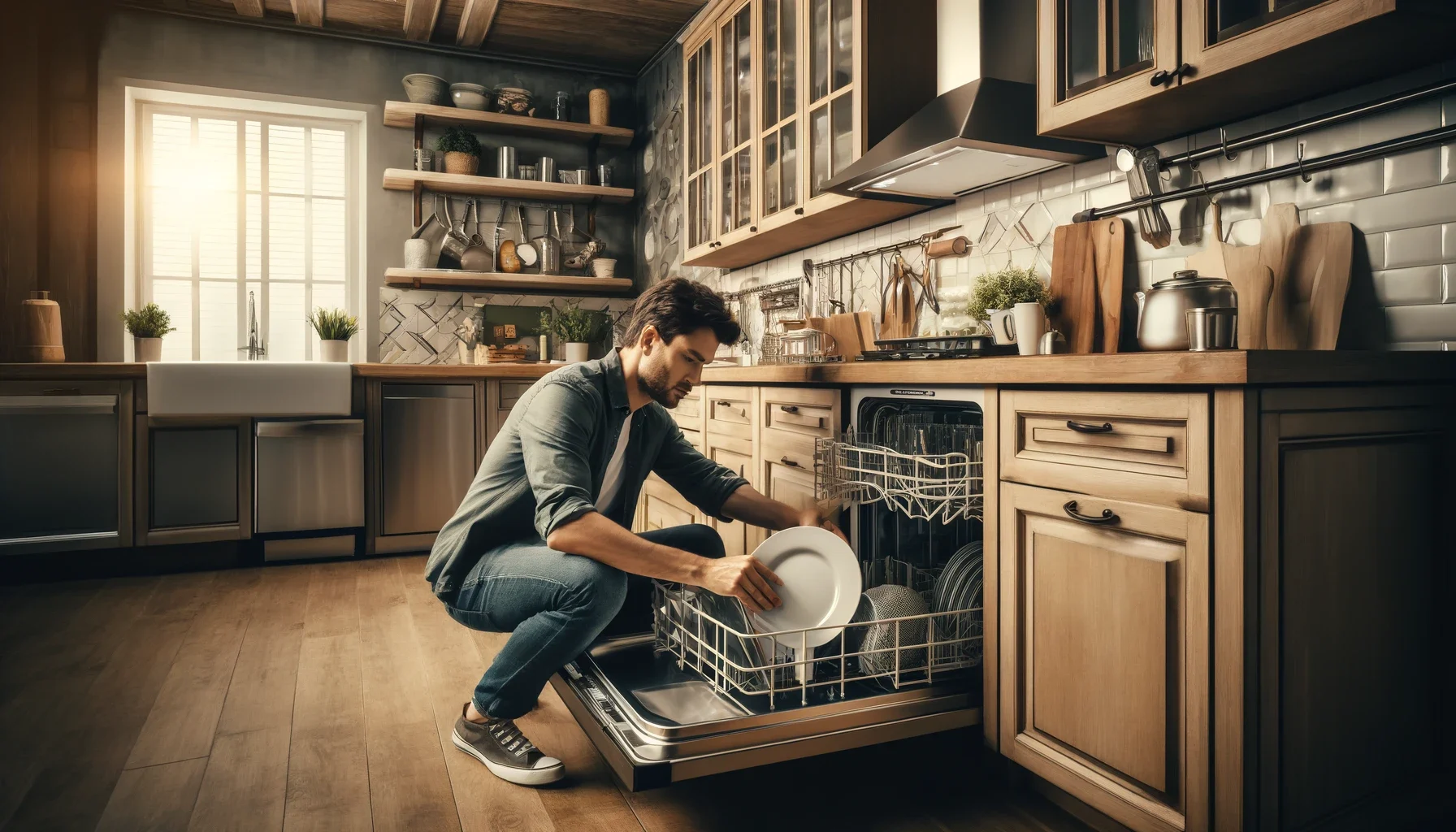 homeowner using the dishwasher efficiently