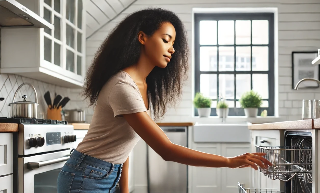 homeowner cleaning a Hotpoint dishwasher