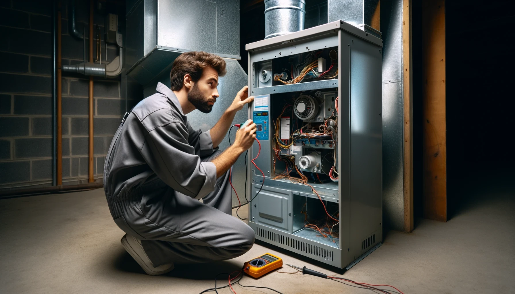 homeowner tuning up his furnace for the holidays