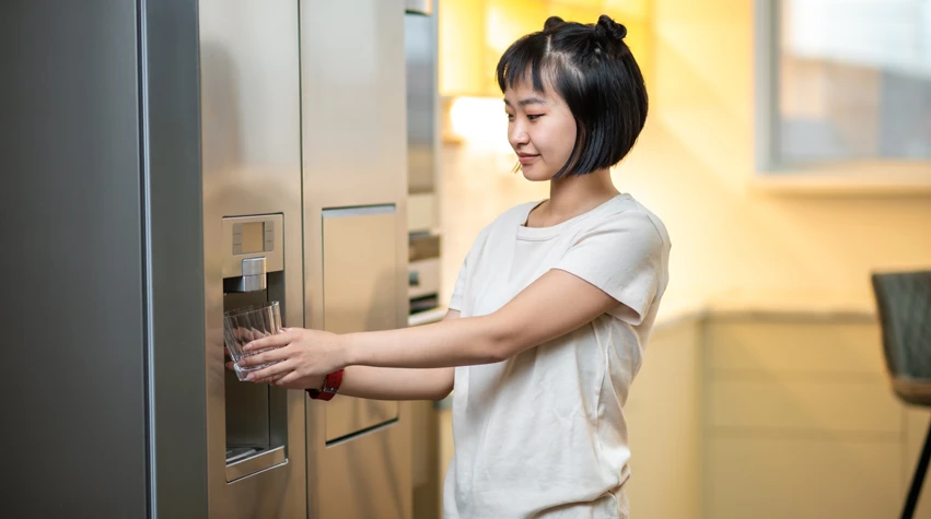 Homeowner discovering the refrigerator water dispenser not working