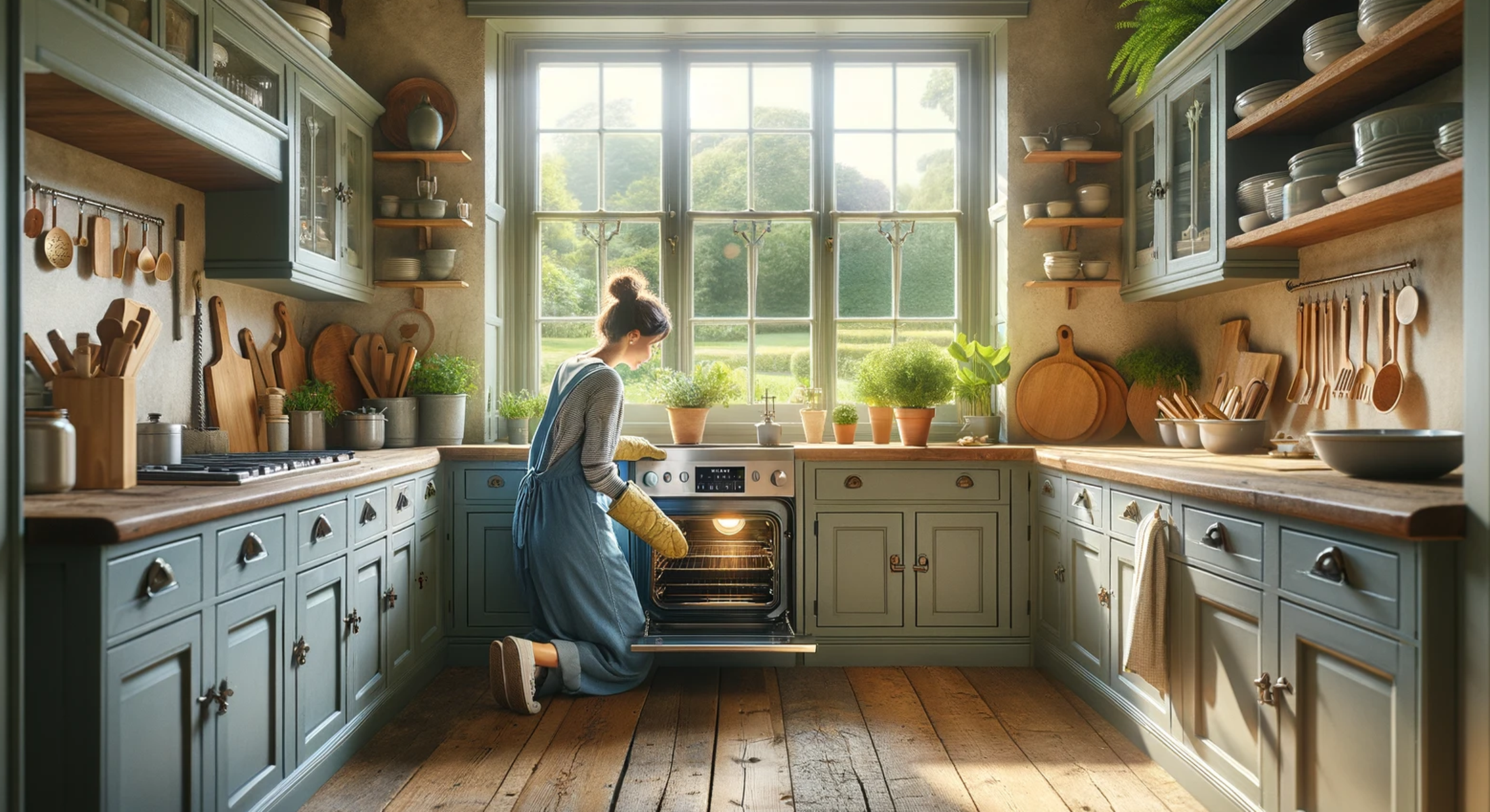 Image of woman checking her Whirlpool oven.